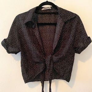 Urban Outfitters, Poka Dot Cropped/Tie Front Top
